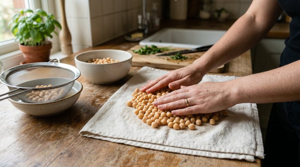Making crispy roasted chickpeas with cumin and lime