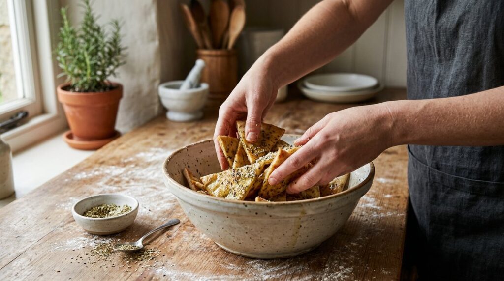 Making garlic parmesan pita chips