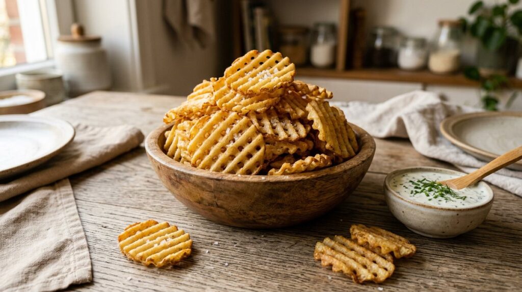 Homemade Waffle-Cut Potato Chips with a Crinkle Cutter