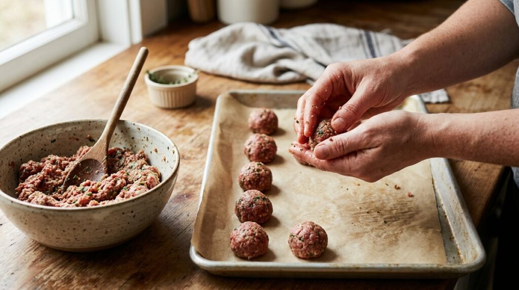 Making mini meatball sliders with marinara
