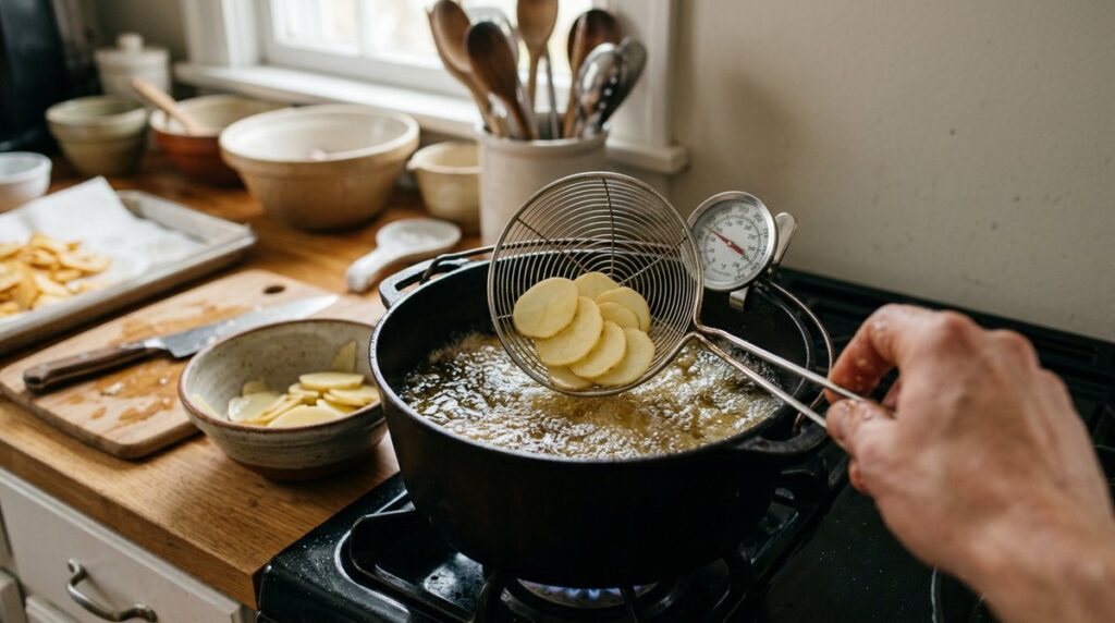Making salt and vinegar potato chips from scratch